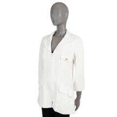 CHANEL cream cotton 2009 09C LOS ANGELES ZIP-FRONT TWEED Jacket 42 L