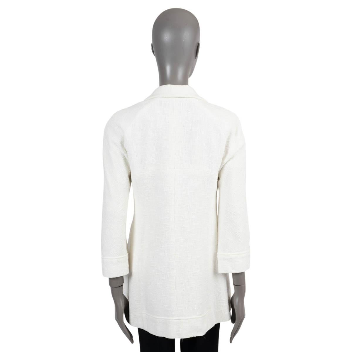 Gray CHANEL cream cotton 2009 09C LOS ANGELES ZIP-FRONT TWEED Jacket 42 L For Sale