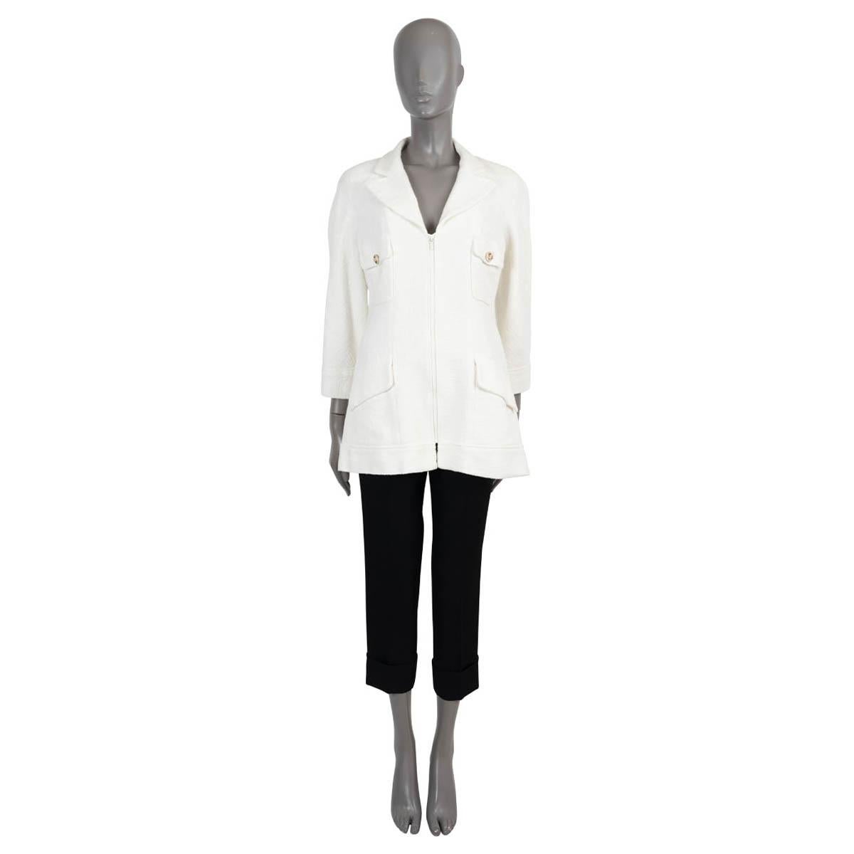 Women's CHANEL cream cotton 2009 09C LOS ANGELES ZIP-FRONT TWEED Jacket 42 L For Sale