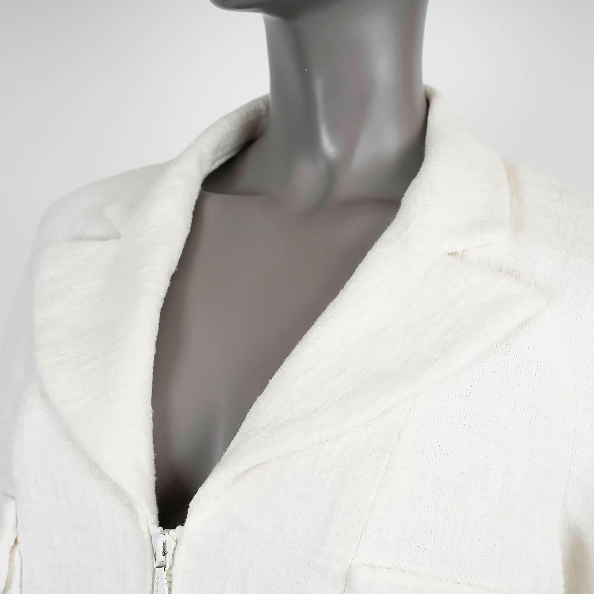 CHANEL cream cotton 2009 09C LOS ANGELES ZIP-FRONT TWEED Jacket 42 L For Sale 2
