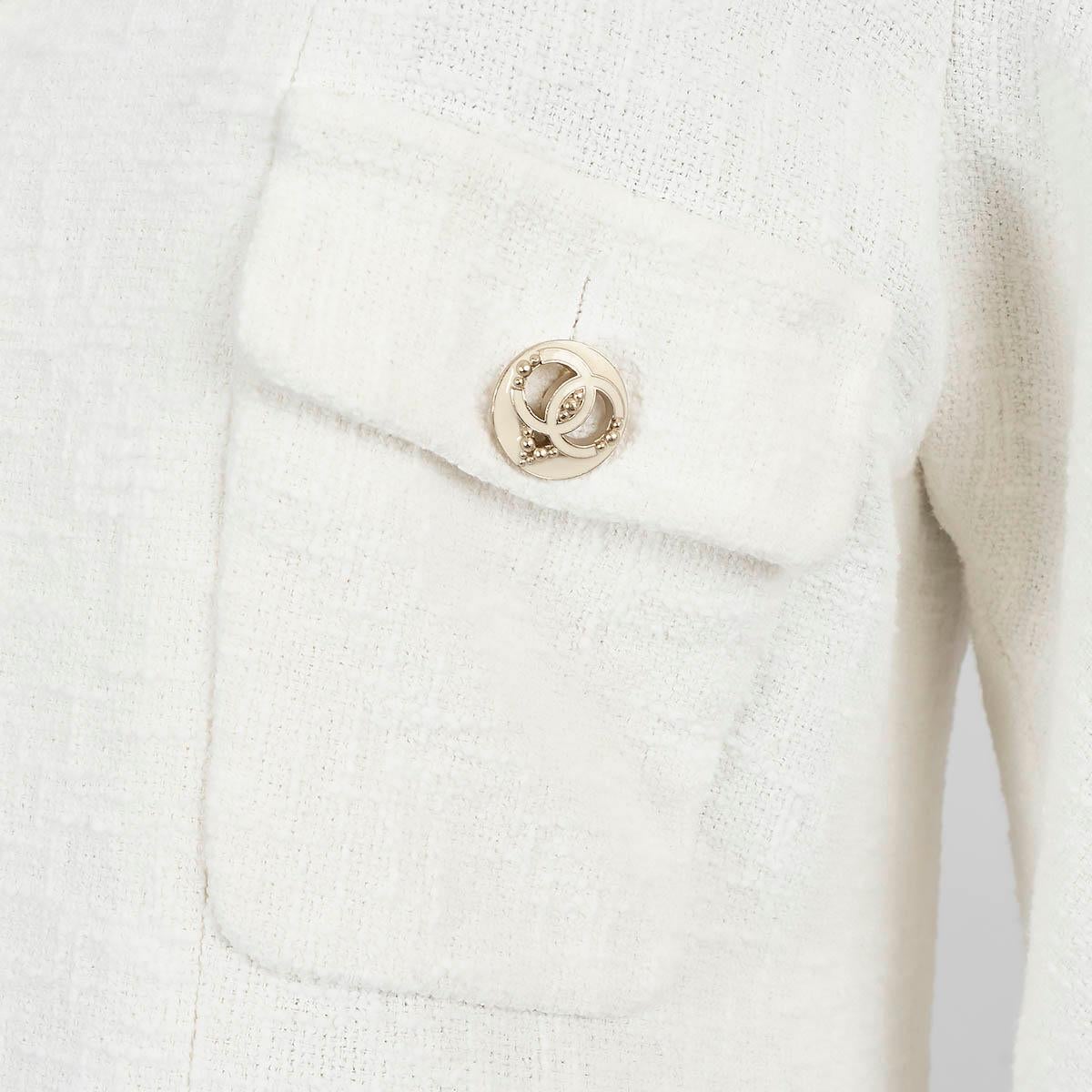 CHANEL cream cotton 2009 09C LOS ANGELES ZIP-FRONT TWEED Jacket 42 L For Sale 2