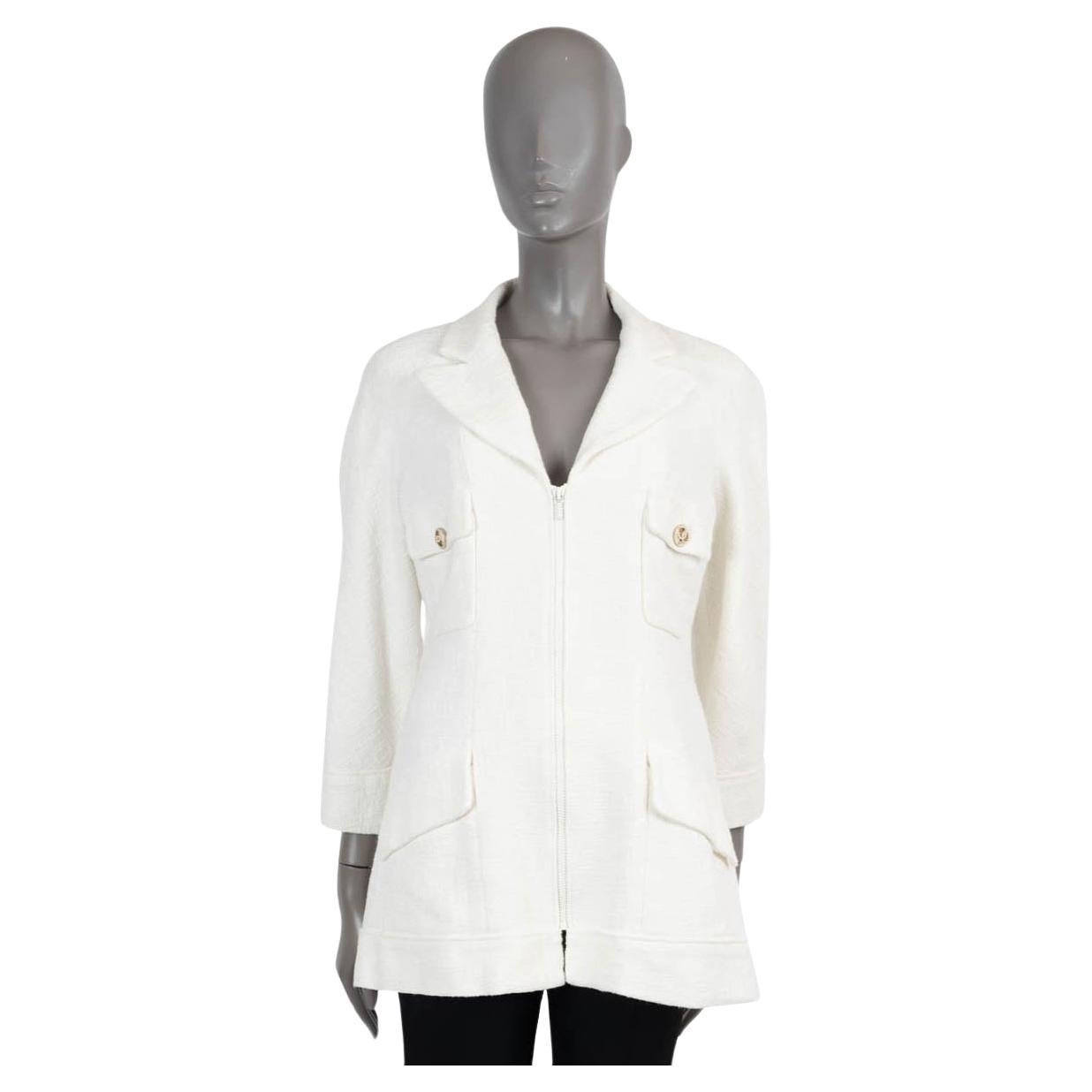 CHANEL cream cotton 2009 09C LOS ANGELES ZIP-FRONT TWEED Jacket 42 L For Sale