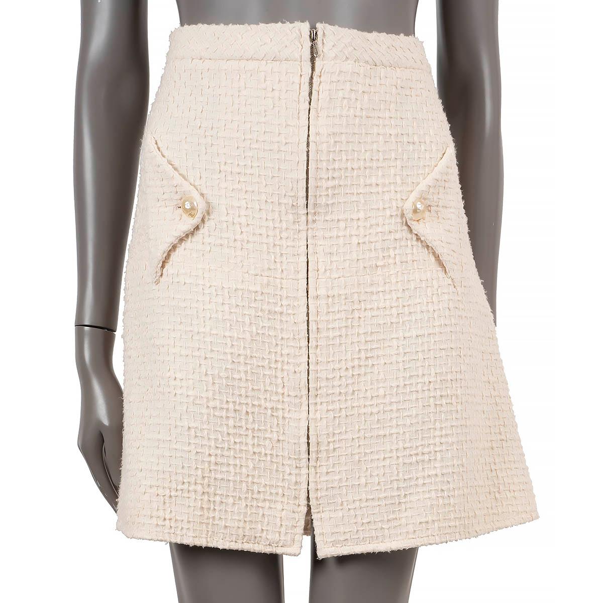 Women's CHANEL cream cotton 2012 12P TEXTURED TWEED FLARED Skirt L For Sale
