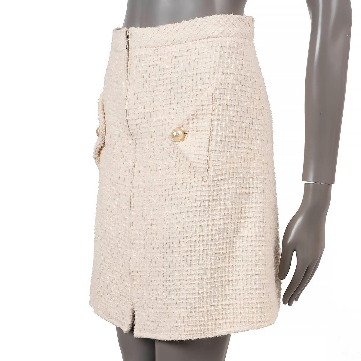 CHANEL cream cotton 2012 12P TEXTURED TWEED FLARED Skirt L For Sale 1