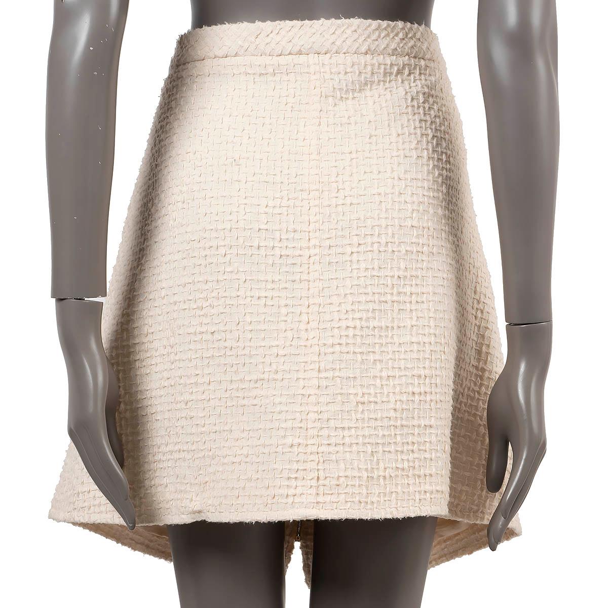 CHANEL cream cotton 2012 12P TEXTURED TWEED FLARED Skirt L For Sale 2