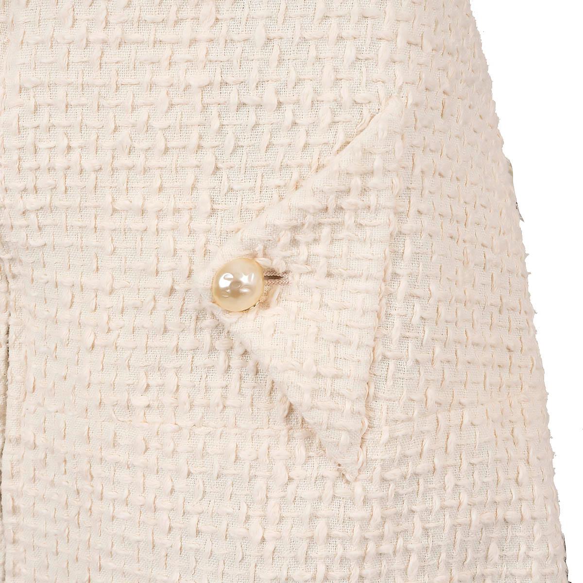 CHANEL cream cotton 2012 12P TEXTURED TWEED FLARED Skirt L For Sale 3