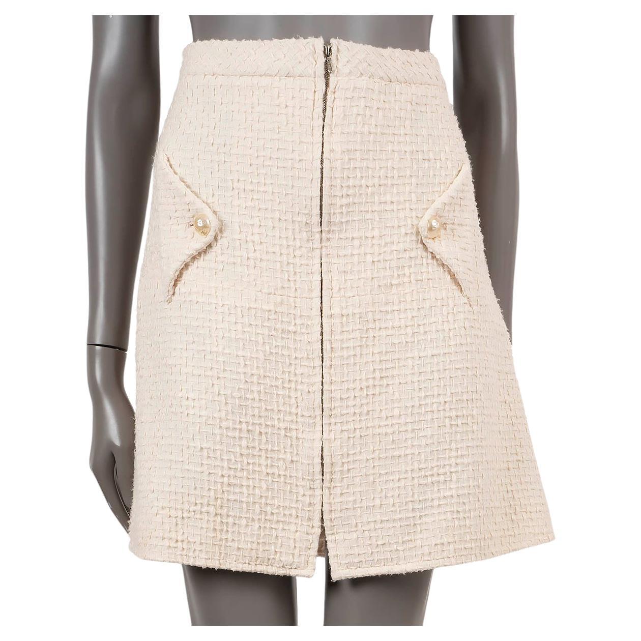 CHANEL cream cotton 2012 12P TEXTURED TWEED FLARED Skirt L