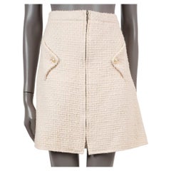 Used CHANEL cream cotton 2012 12P TEXTURED TWEED FLARED Skirt L