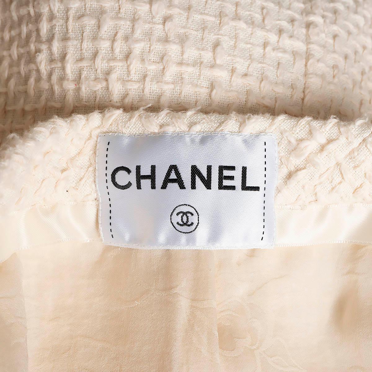 CHANEL cream cotton 2012 12P TEXTURED TWEED LEATHER LAPEL Jacket 40 M For Sale 5