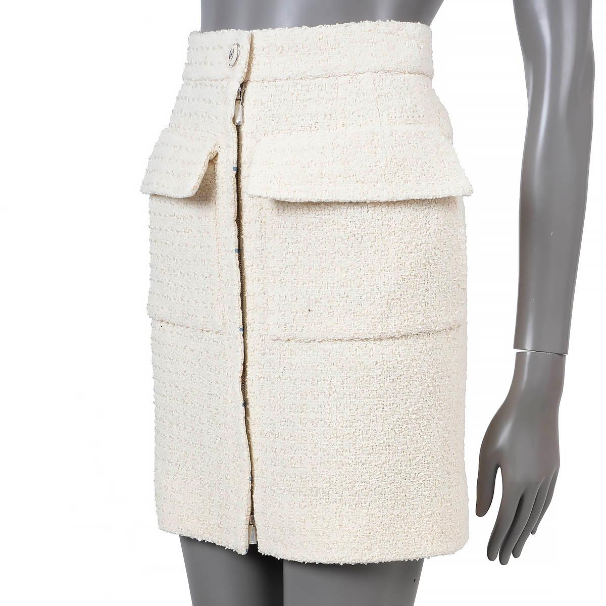 Women's CHANEL cream cotton 2020 20C FLAP POCKET TWEED MINI Skirt 36 XS For Sale