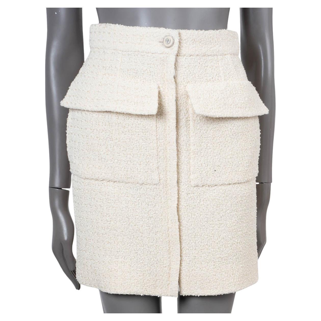 CHANEL cream cotton 2020 20C FLAP POCKET TWEED MINI Skirt 36 XS For Sale