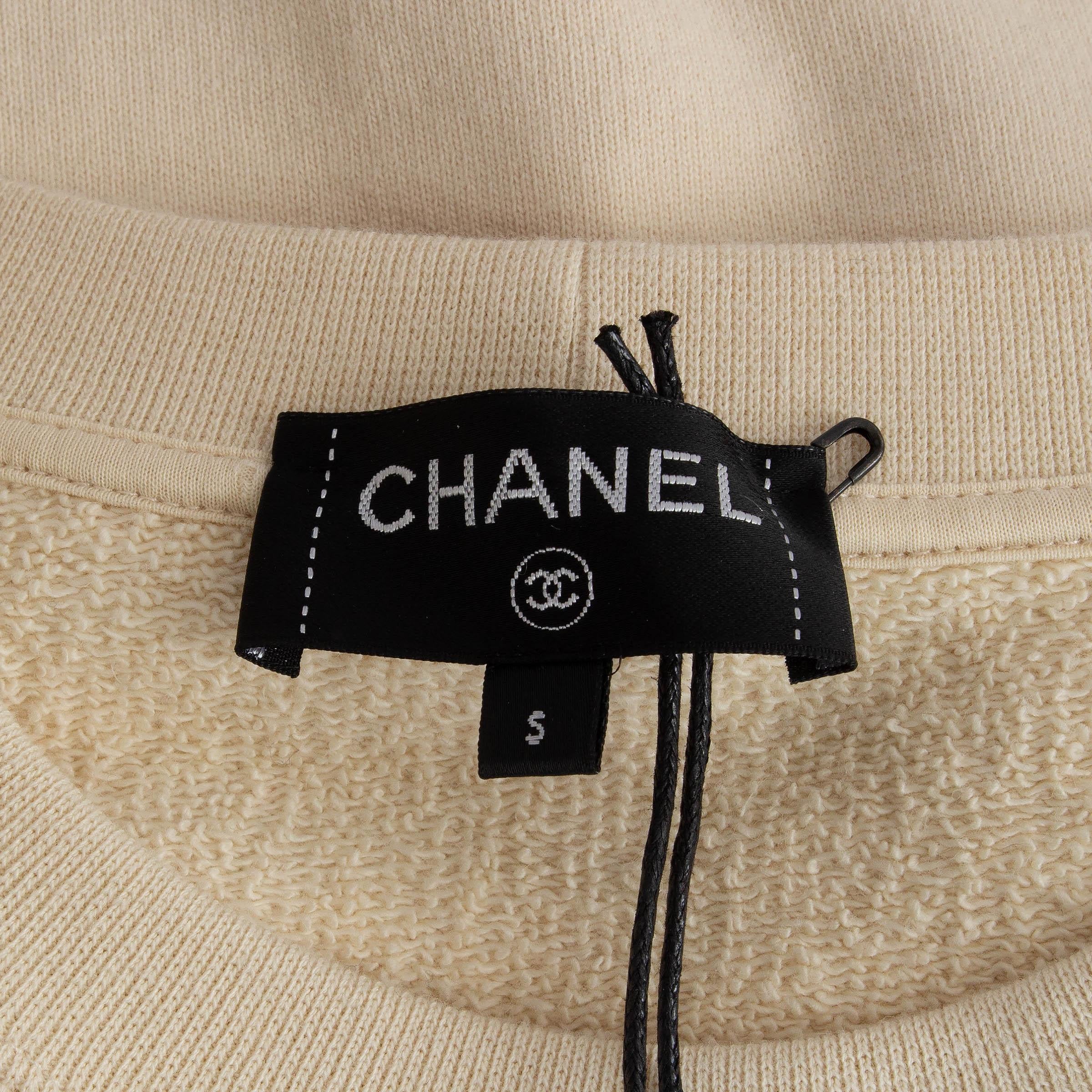 CHANEL cream cotton 20A RUE CAMBON SEQUIN & PEARL Sweater S For Sale 2