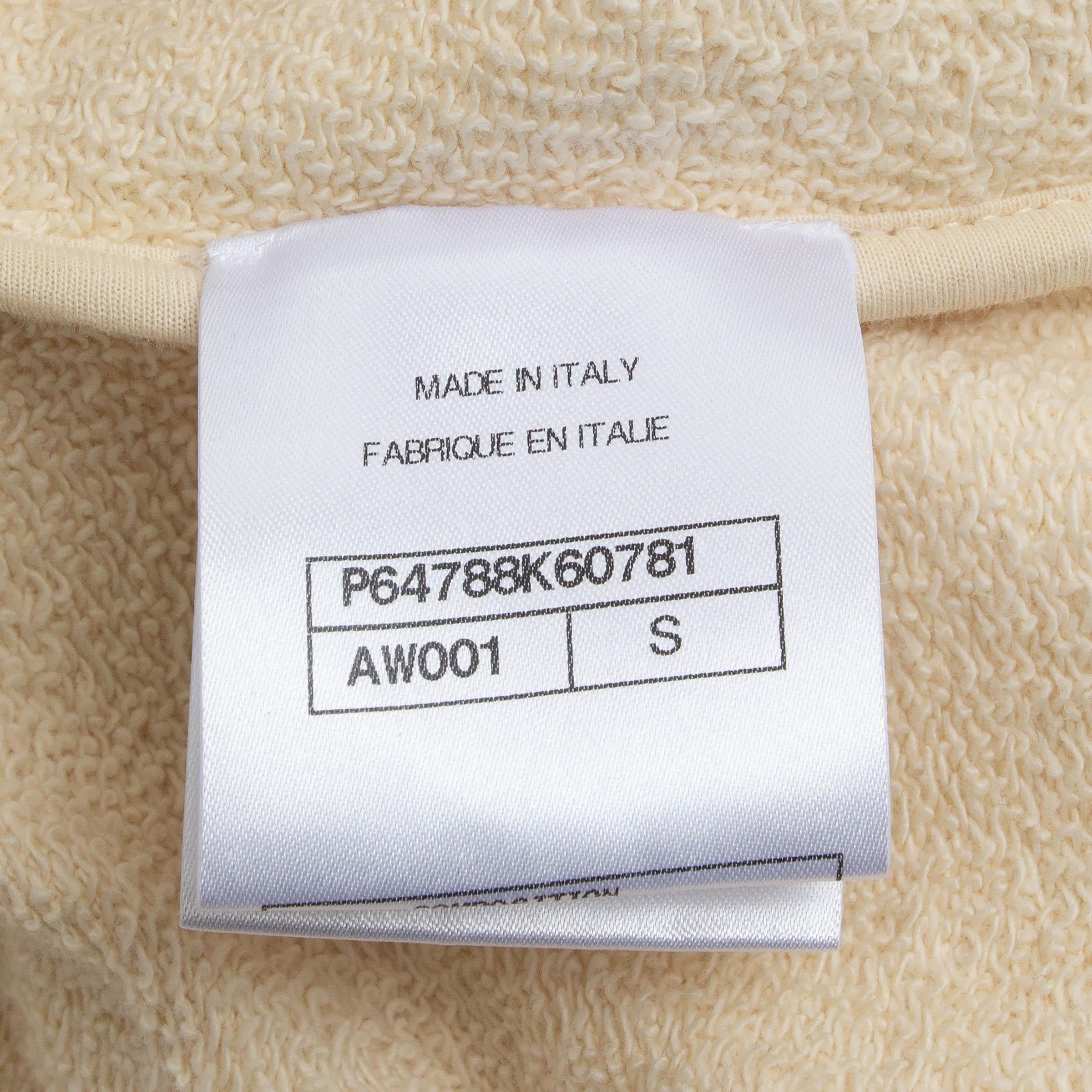 CHANEL cream cotton 20A RUE CAMBON SEQUIN & PEARL Sweater S For Sale 3