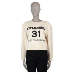 CHANEL cream cotton 20A RUE CAMBON SEQUIN & PEARL Sweater S