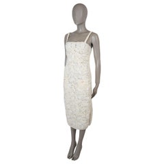 CHANEL cream cotton 21S SEQUIN FLORAL CROCHET KNIT Dress 34 XS