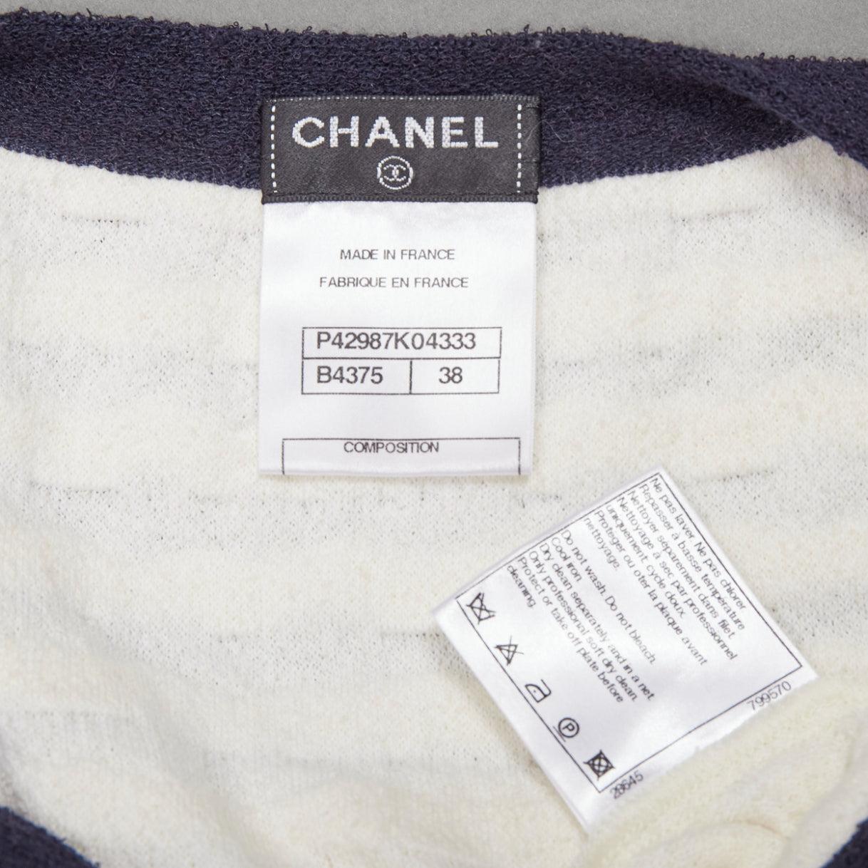 CHANEL cream cotton blend navy towelling trim CC logo knitted vest FR38 M For Sale 3