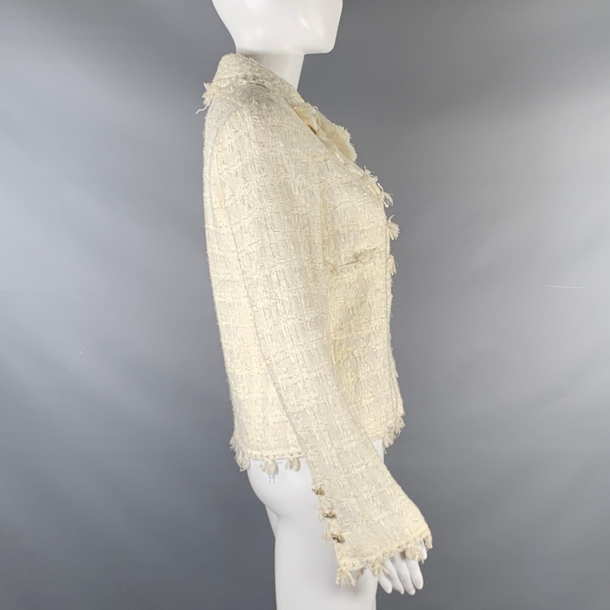 Beige CHANEL Cream Cotton Camelia Pin Single breasted Jacket (Indoor) / Blazer