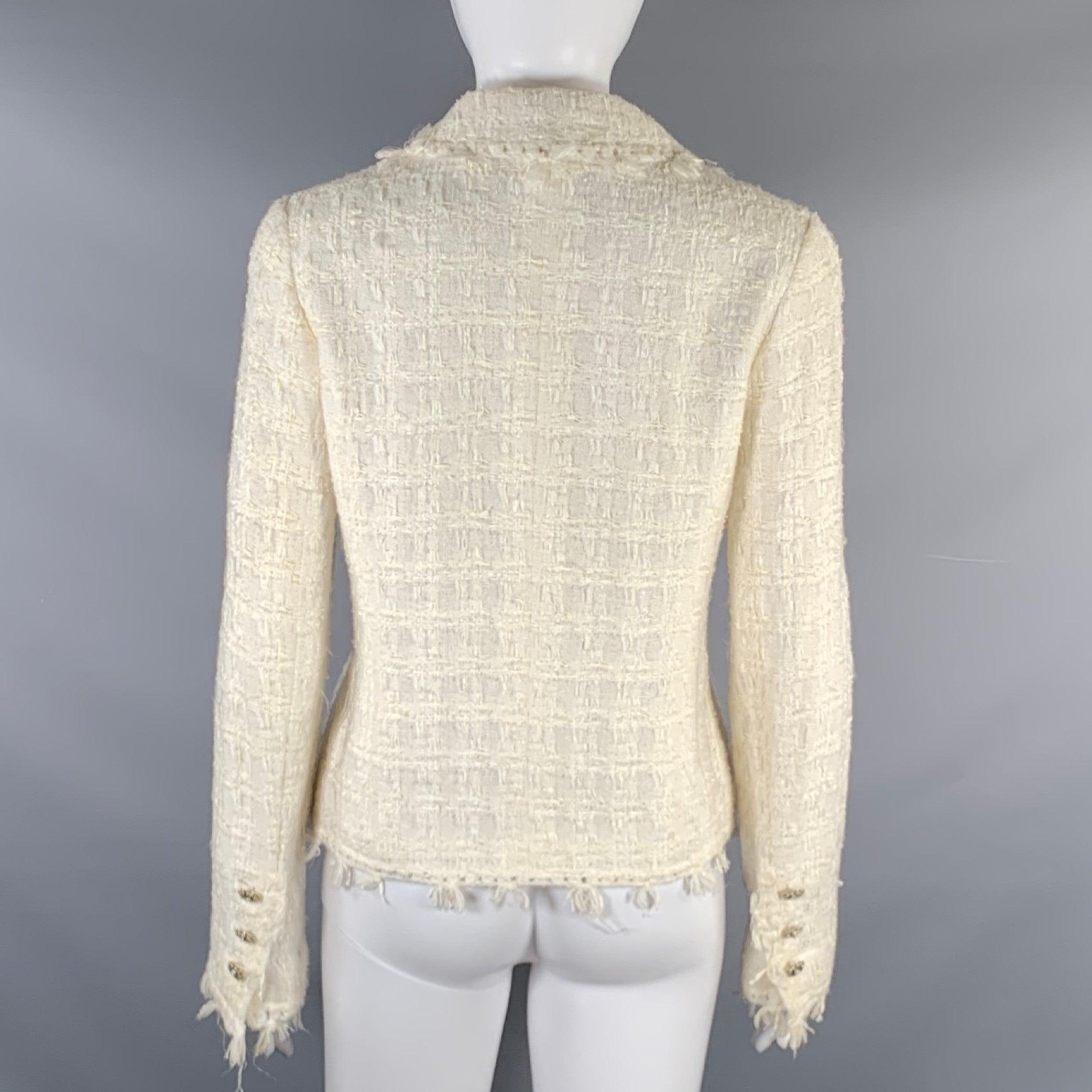 Women's CHANEL Cream Cotton Camelia Pin Single breasted Jacket (Indoor) / Blazer