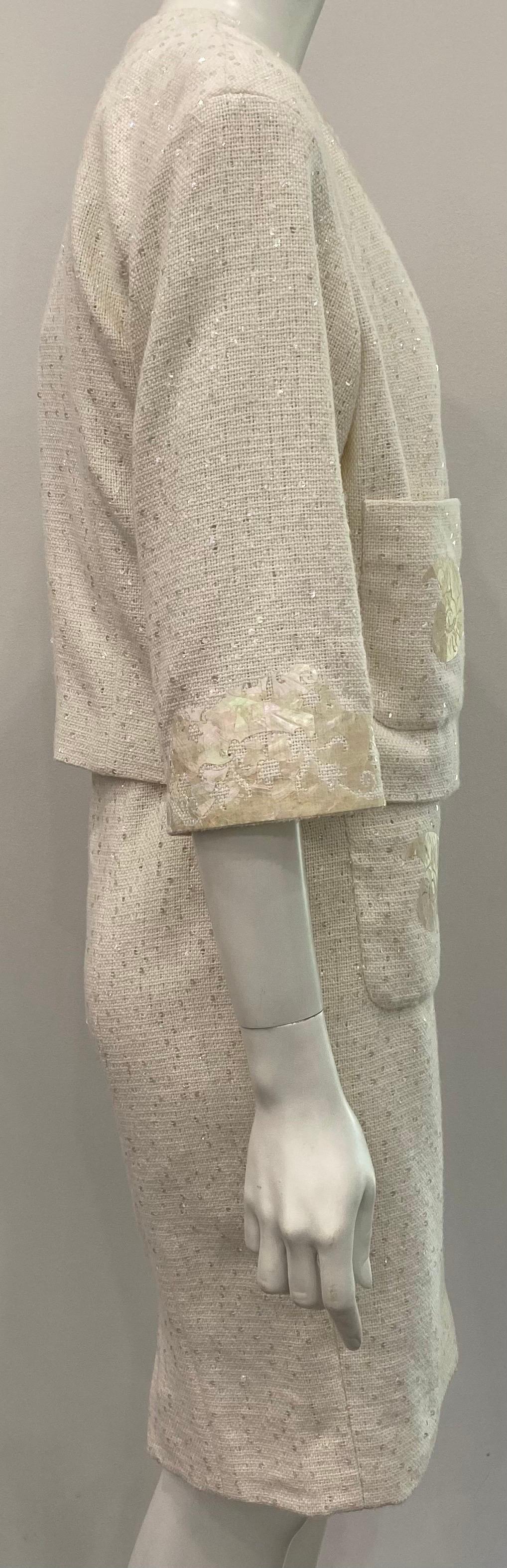 Gray Chanel Runway 2012P Cream Cotton Embellished Strapless Dress with Jacket-Sz 40  For Sale