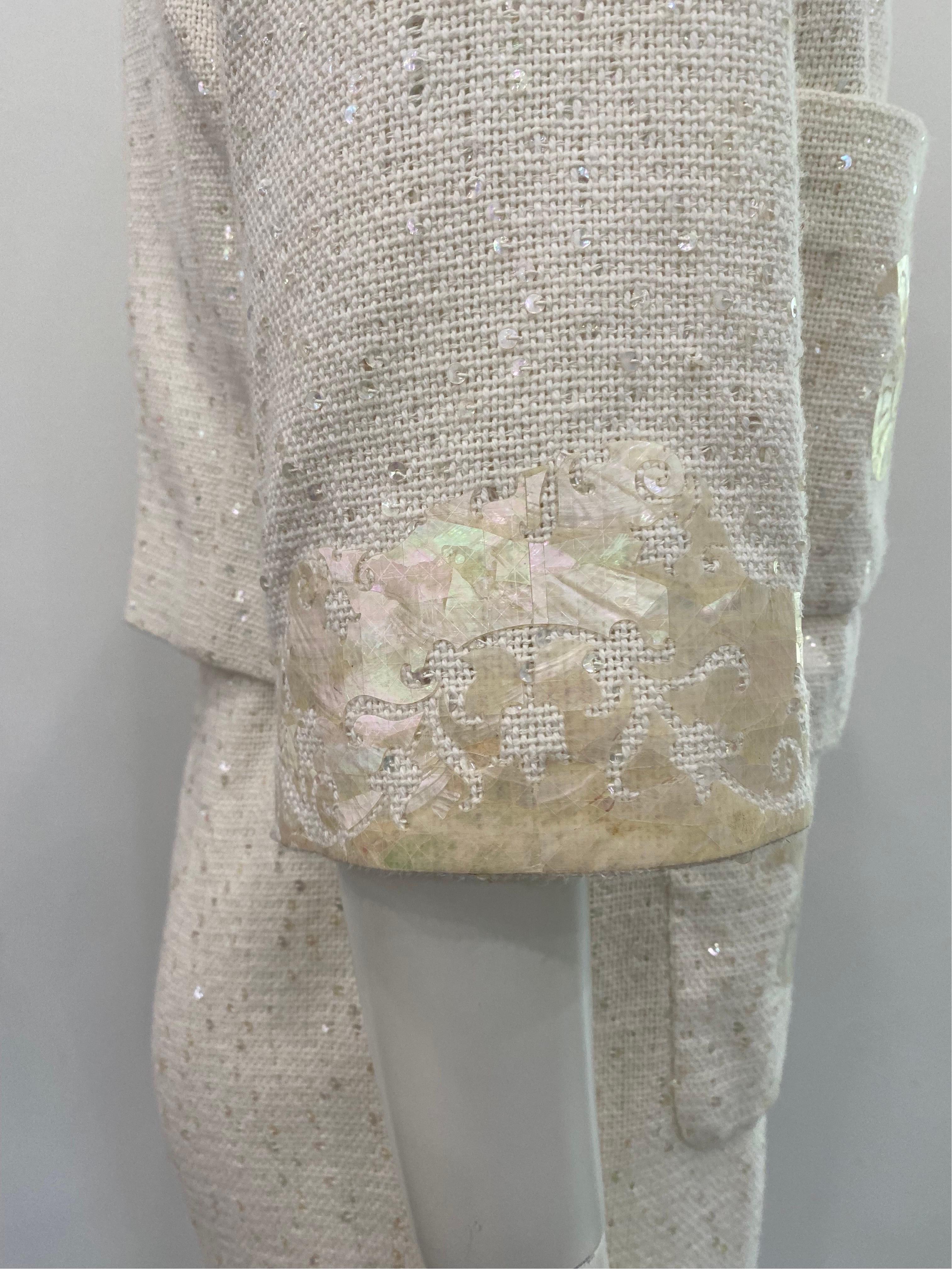 Chanel Runway 2012P Cream Cotton Embellished Strapless Dress with Jacket-Sz 40  In Excellent Condition For Sale In West Palm Beach, FL