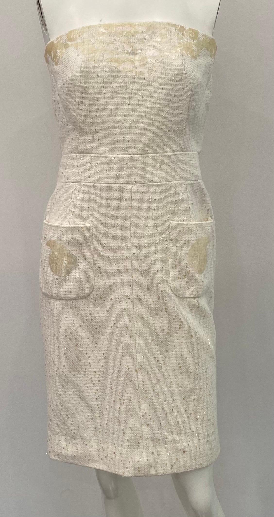 Chanel Runway 2012P Cream Cotton Embellished Strapless Dress with Jacket-Sz 40  For Sale 2