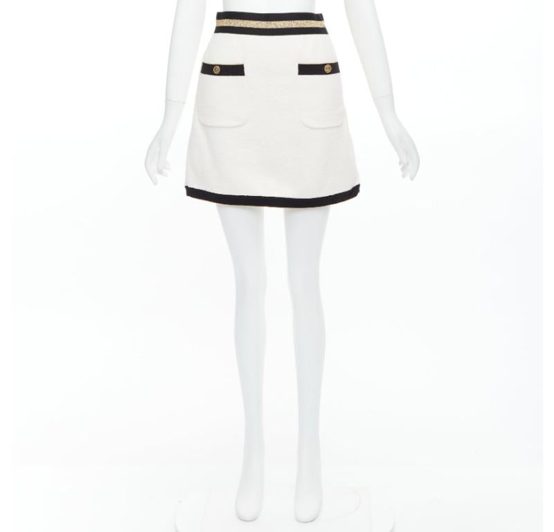 CHANEL cream cotton tweed nautical CC gold button A-line skirt FR34 XS 5