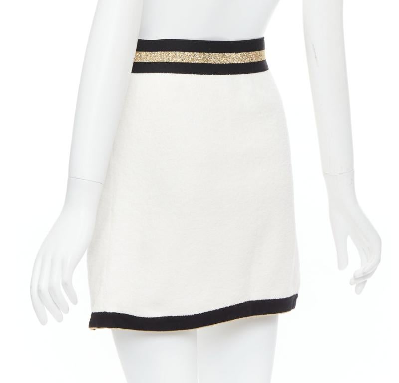 CHANEL cream cotton tweed nautical CC gold button A-line skirt FR34 XS 1