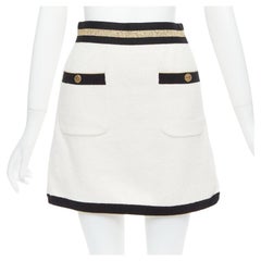 CHANEL Jupe trapèze en tweed de coton crème nautique avec boutons CC dorés FR34 XS