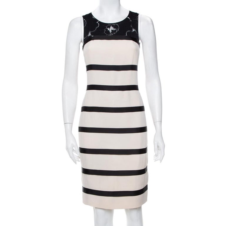 Chanel Cream Crepe Contrast Tri Detail Sleeveless Dress and Lace Shrug Set  S at 1stDibs
