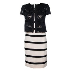 Chanel Cream Crepe Contrast Tri Detail Sleeveless Dress & Lace Shrug Set S