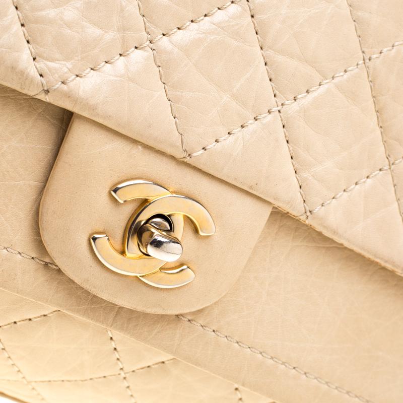 Chanel Cream Crinkled Leather Double Flap Shoulder Bag 3