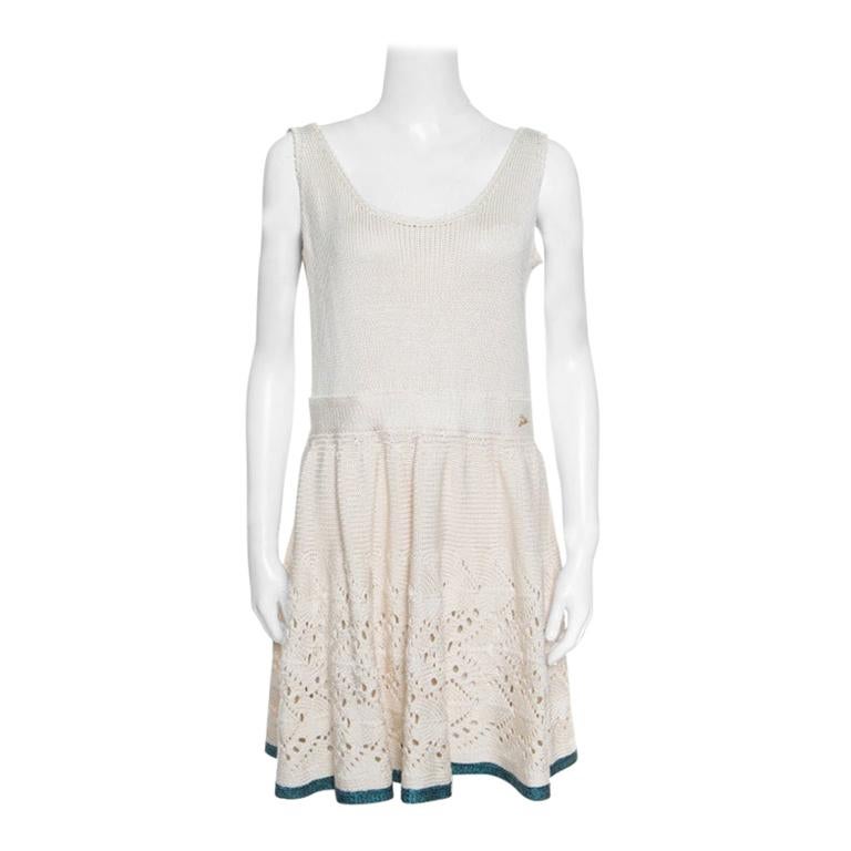 Chanel Cream Crochet Knit Sleeveless Fit and Flare Dress L For Sale at ...