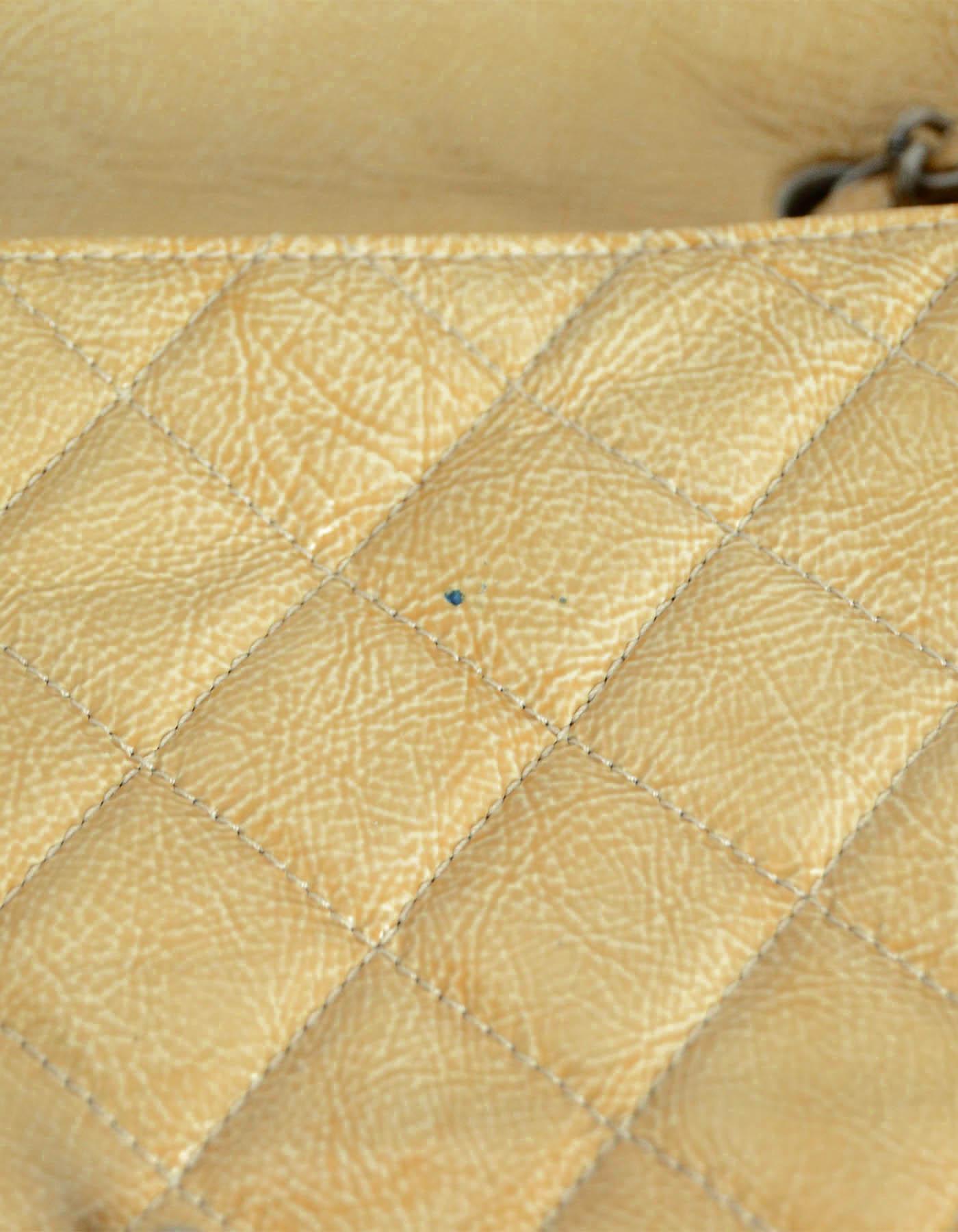 Chanel Cream Crumpled Patent Quilted Single Flap Jumbo Classic Bag 3