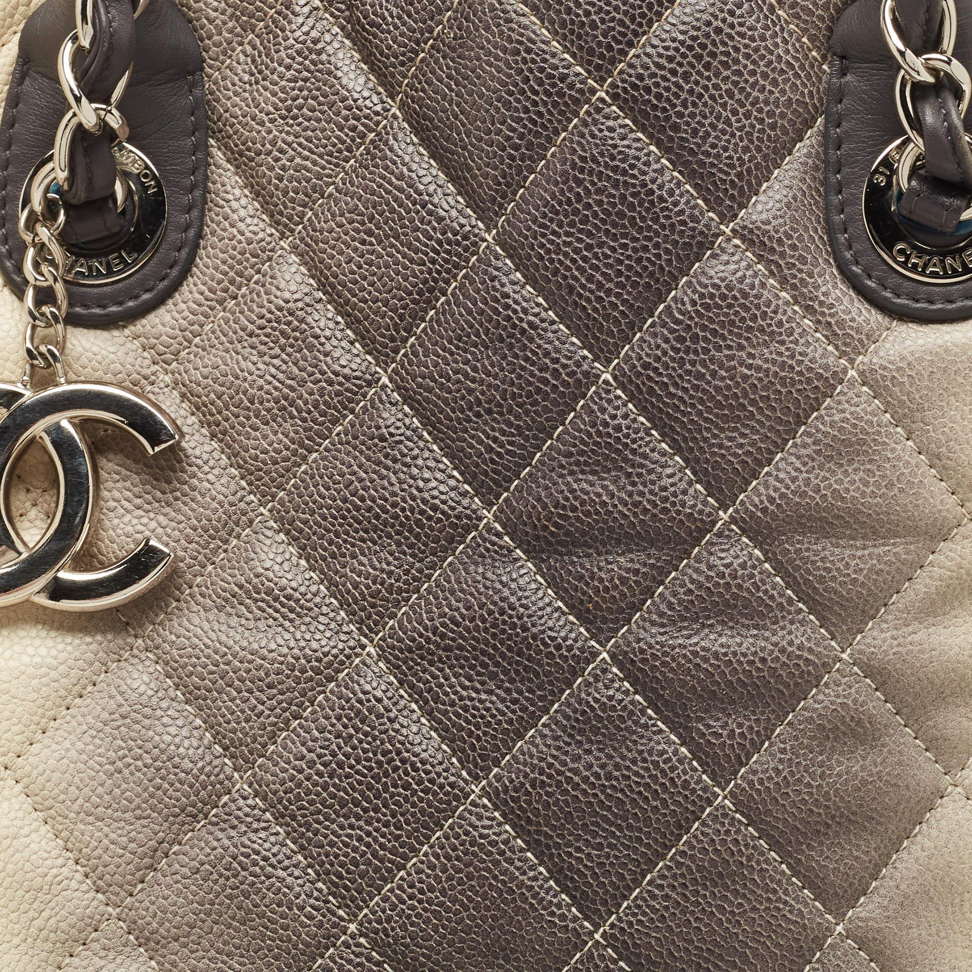 Chanel Cream/Dark Grey Ombre Quilted Caviar Leather Large Shopper Tote 3