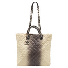 Chanel Cream/Dark Grey Ombre Quilted Caviar Leather Large Shopper Tote