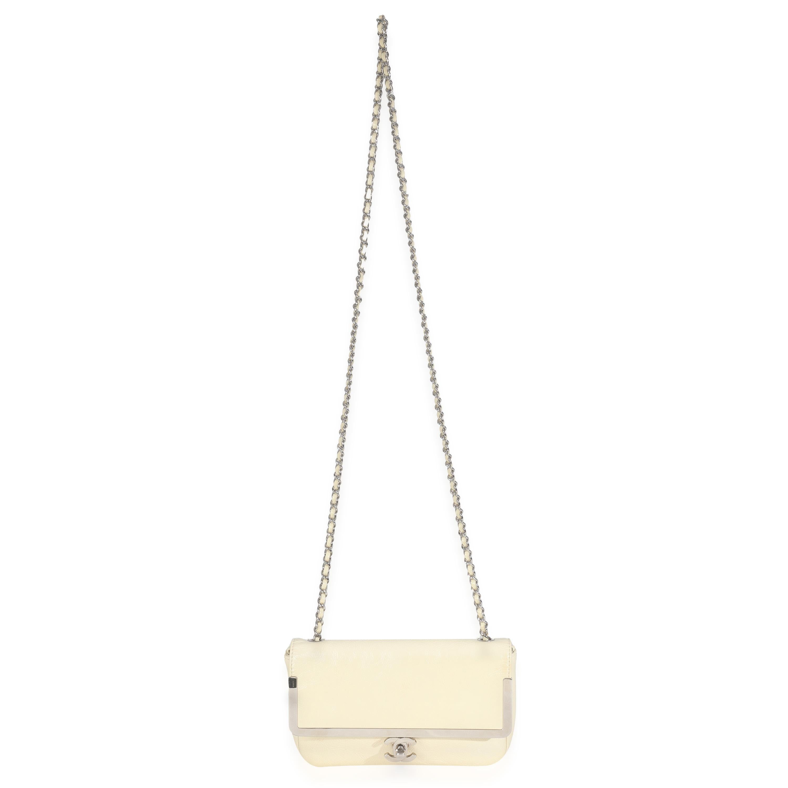 Chanel Cream Distressed Patent Calfskin Small Frame Single Flap Bag en vente 1