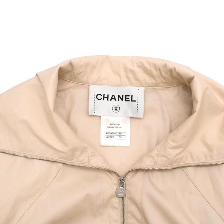 Beige Chanel Cream Drawstring Cotton Blend Lightweight Trench Coat - Size US 6