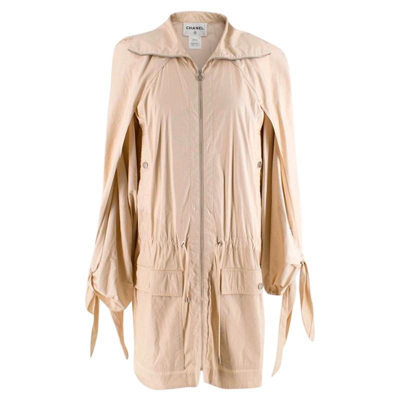 Chanel Cream Drawstring Cotton Blend Lightweight Trench Coat - Size US 6