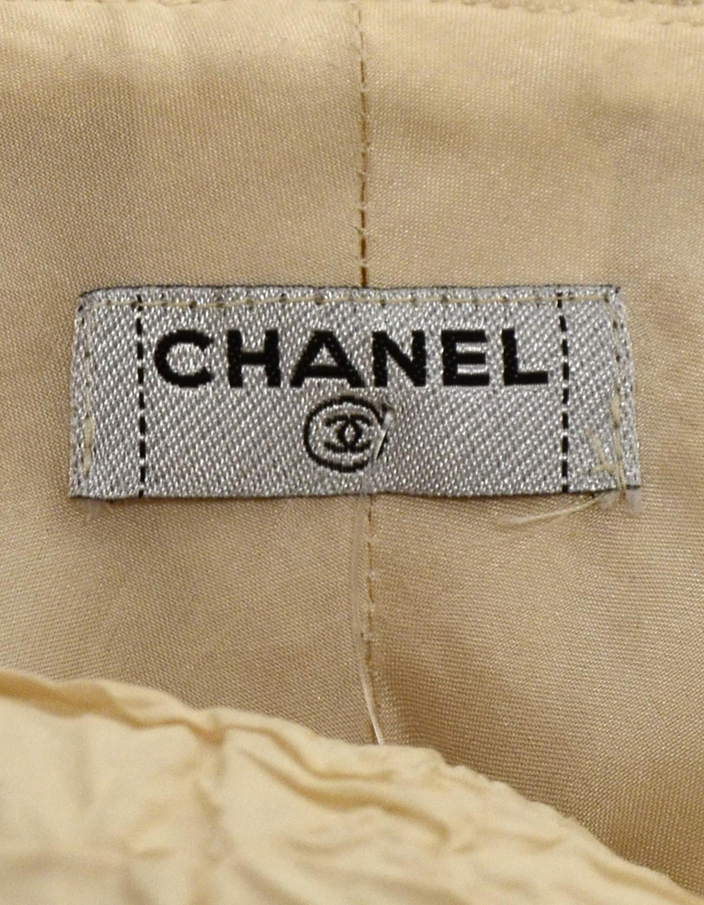 Beige Chanel Cream Embroidered Brocade Jacket w/ Ruffle Collar