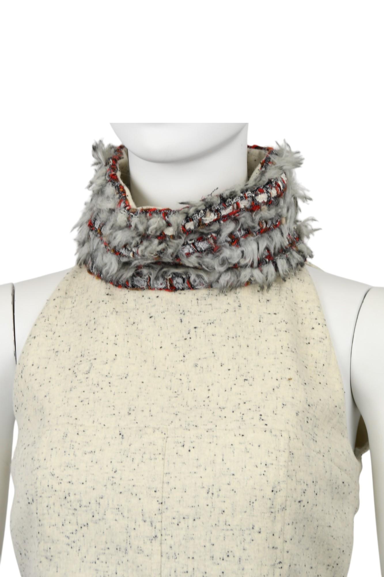 Gray Chanel Cream Felted Tweed Mini Dress  Size 6 US F/W 2010 Karl Lagerfeld Sample For Sale