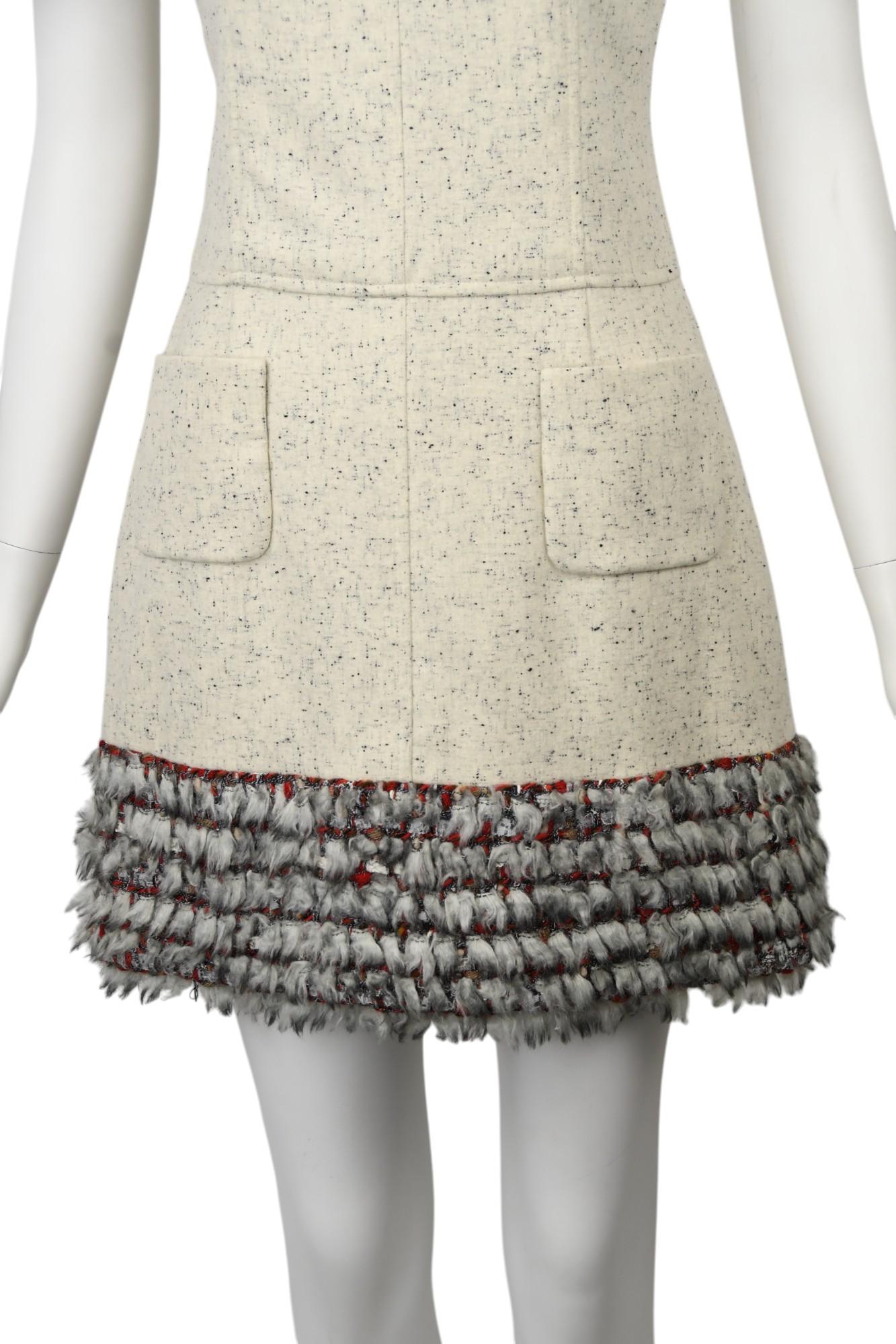 Chanel Cream Felted Tweed Mini Dress  Size 6 US F/W 2010 Karl Lagerfeld Sample In Excellent Condition For Sale In West Hartford, CT