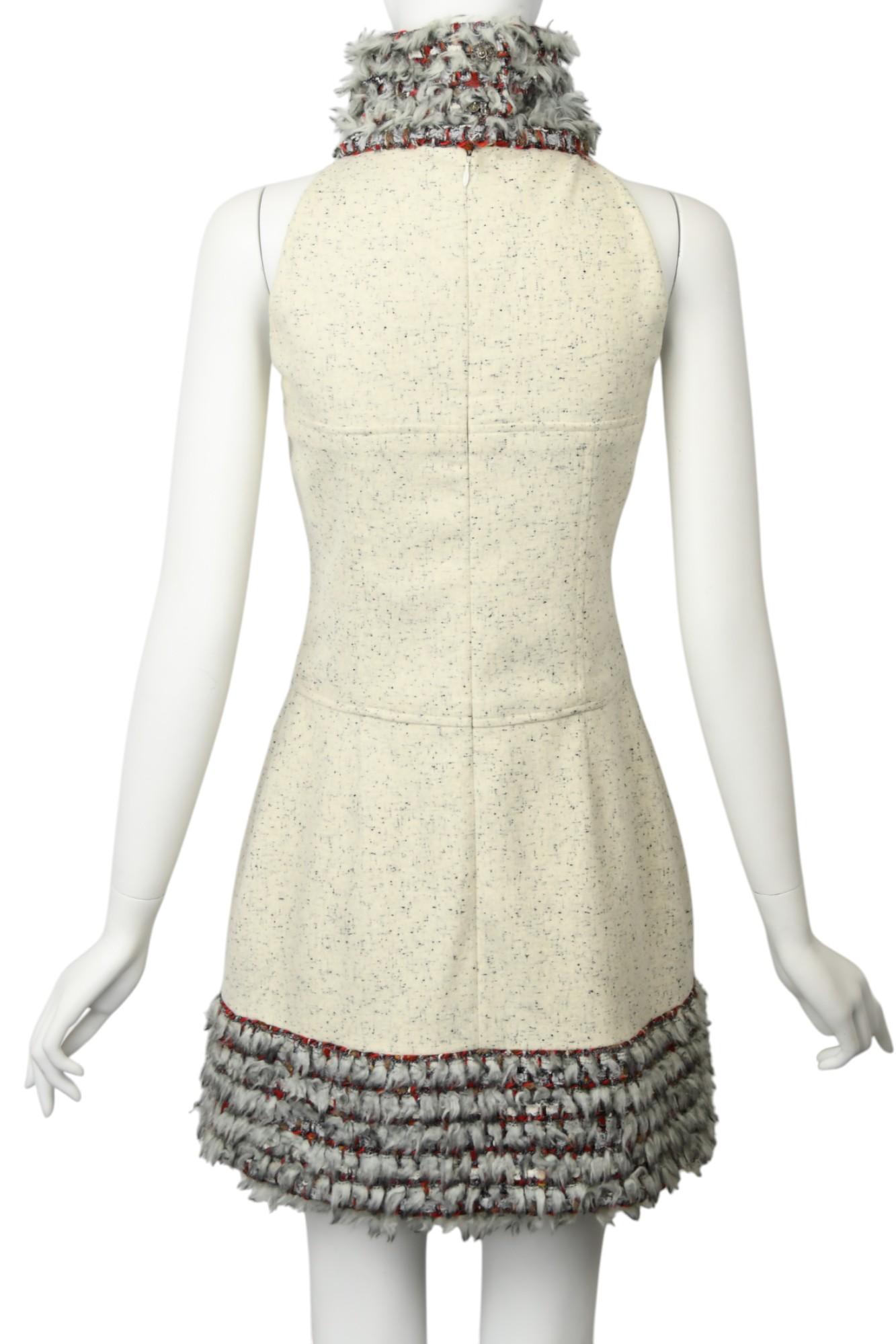 Women's Chanel Cream Felted Tweed Mini Dress  Size 6 US F/W 2010 Karl Lagerfeld Sample For Sale