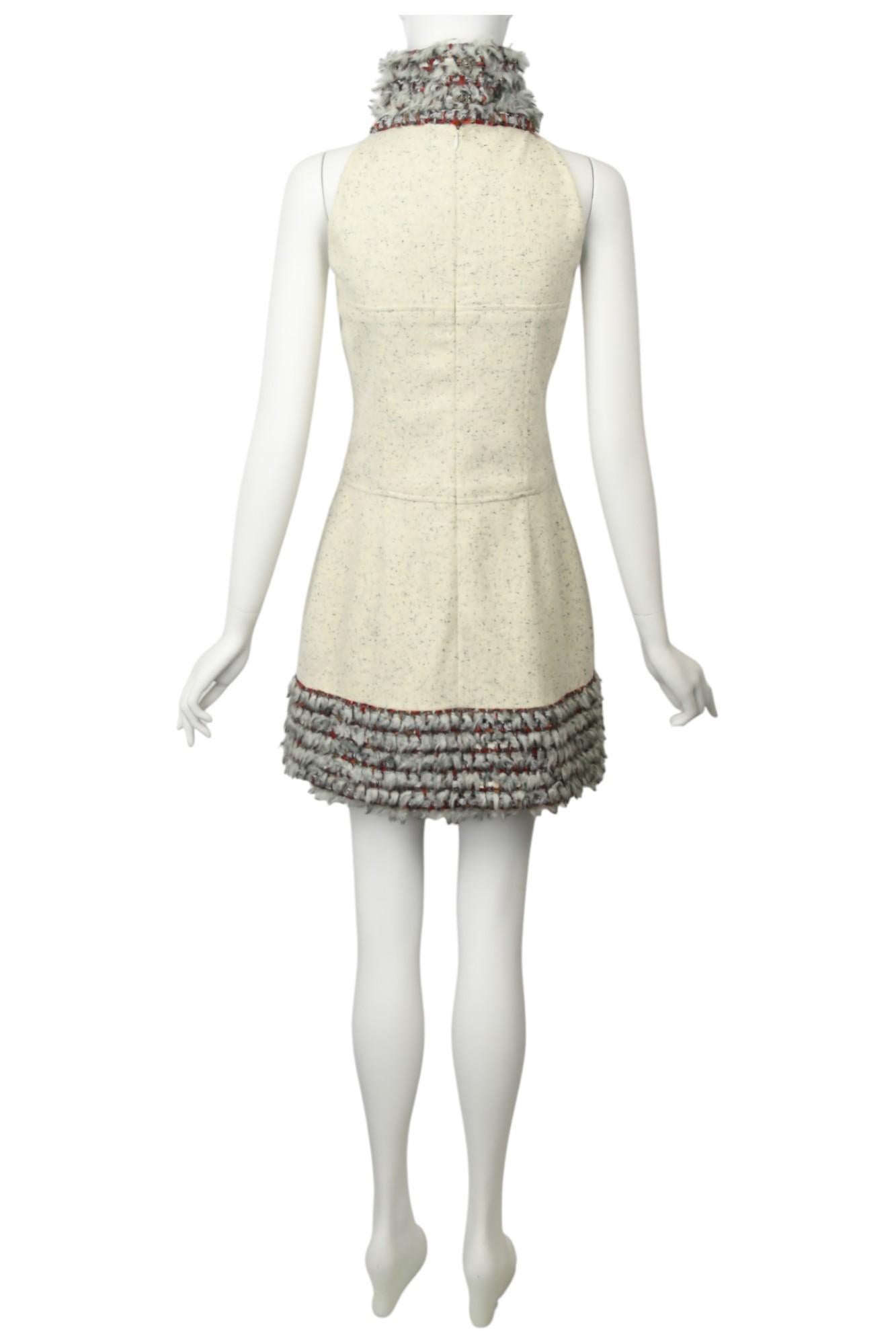Chanel Cream Felted Tweed Mini Dress  Size 6 US F/W 2010 Karl Lagerfeld Sample For Sale 1