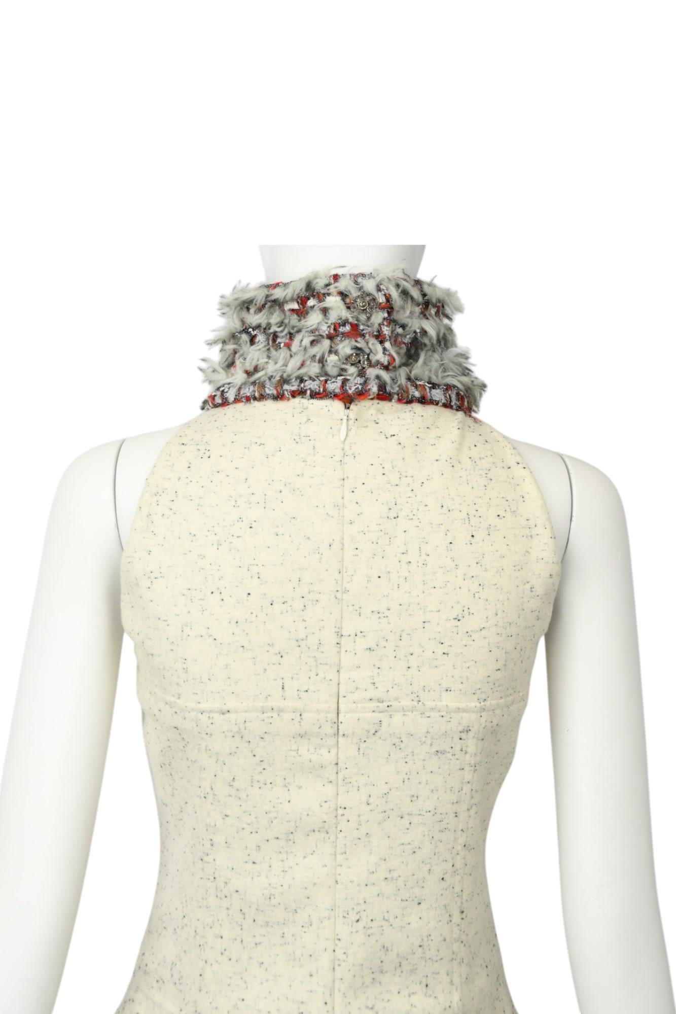 Chanel Cream Felted Tweed Mini Dress  Size 6 US F/W 2010 Karl Lagerfeld Sample For Sale 2