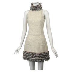 Chanel Cream Felted Tweed Mini Dress  Size 6 US F/W 2010 Karl Lagerfeld Sample