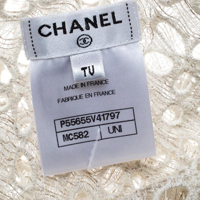Chanel Cream Floral Eyelet Embroidered Gauze Scarf In New Condition In Dubai, Al Qouz 2