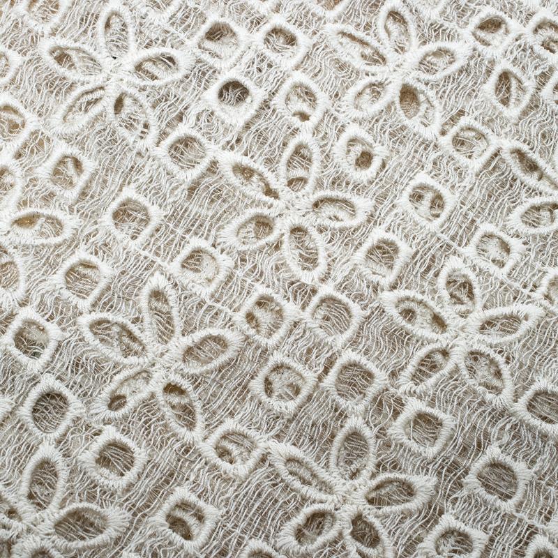 Women's Chanel Cream Floral Eyelet Embroidered Gauze Scarf