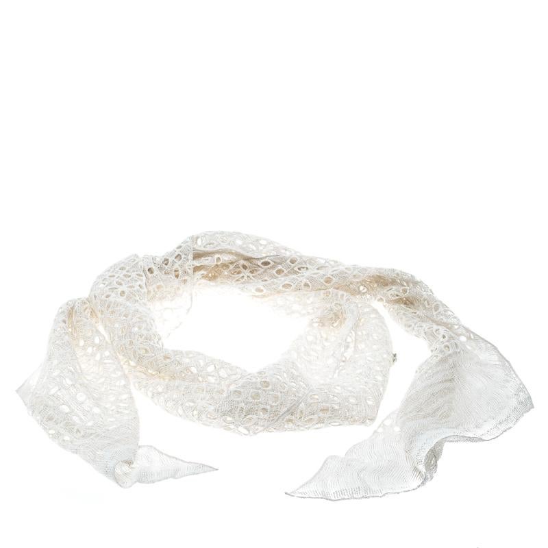 Chanel Cream Floral Eyelet Embroidered Gauze Scarf