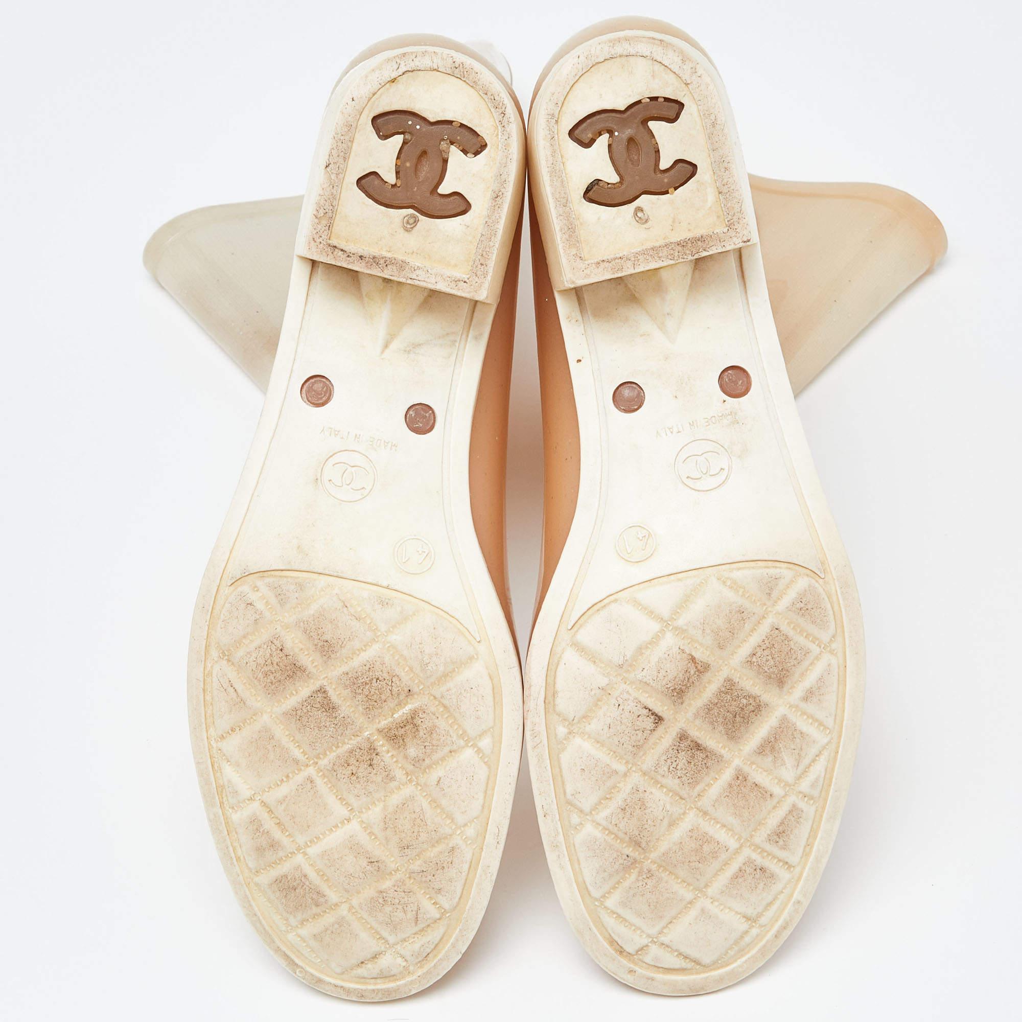 Chanel Cream Glitter Rubber CC Camellia Rain Boots Size 41 2