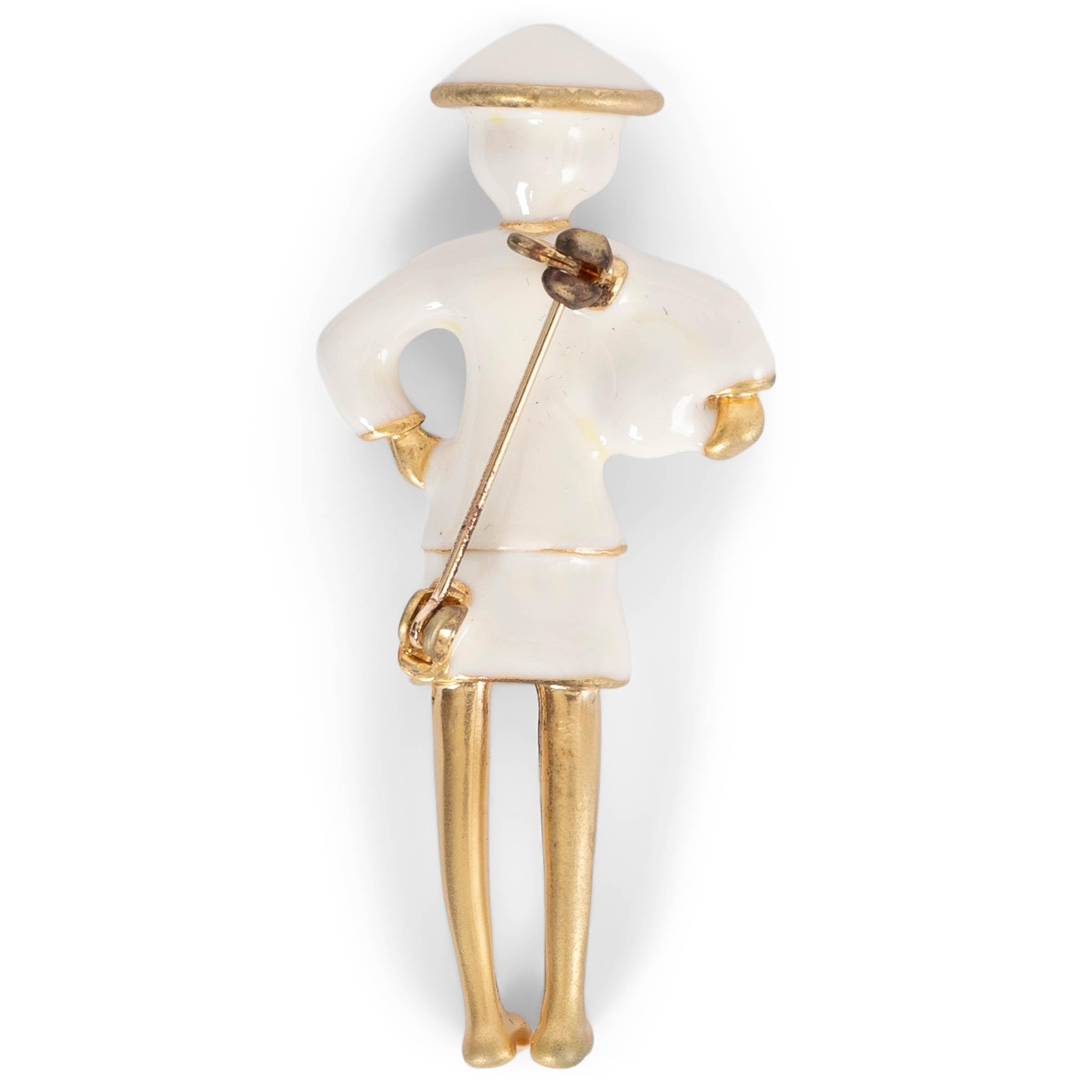 De las mujeres CHANEL crema y esmalte dorado Broche MADAME COCO